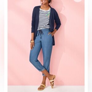 Talbots Summer Twill Slim Leg Tencel Chambray Crop Pants 14P Relaxed Fit